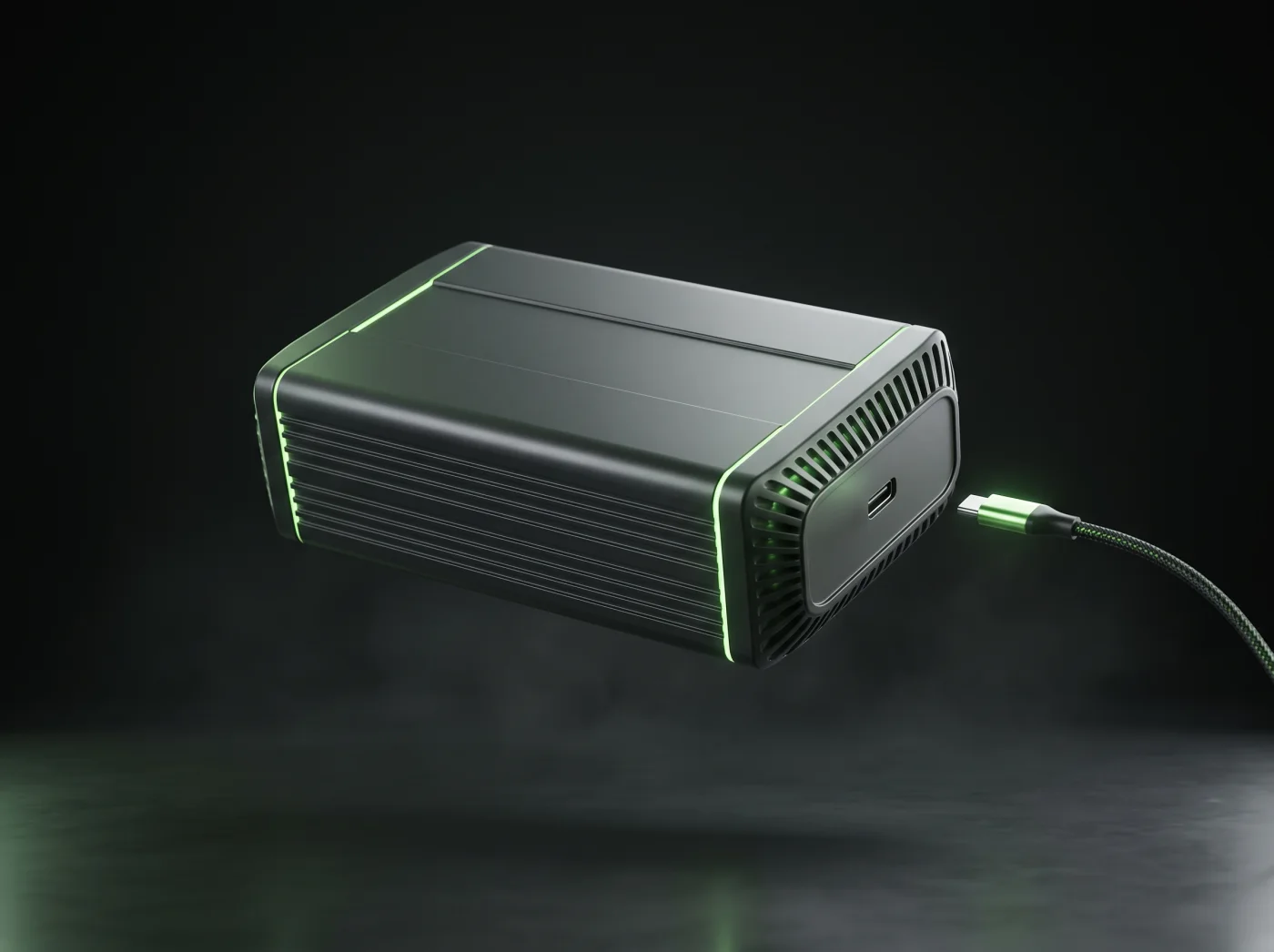 The portable charger with its cable, ready to plug into a home socket